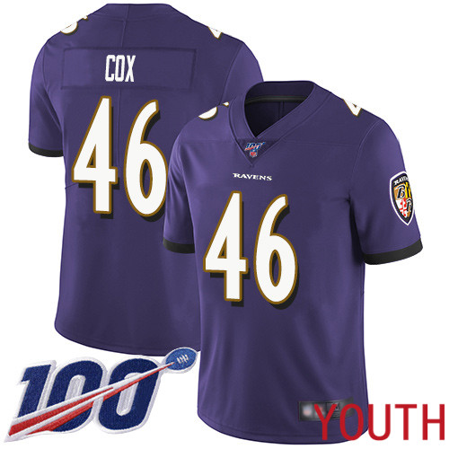 Baltimore Ravens Limited Purple Youth Morgan Cox Home Jersey NFL Football #46 100th Season Vapor Untouchable->women nfl jersey->Women Jersey